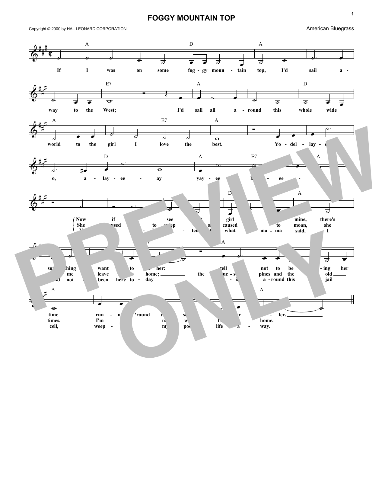Download The Carter Family Foggy Mountain Top Sheet Music