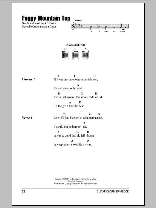 Download The Carter Family Foggy Mountain Top Sheet Music