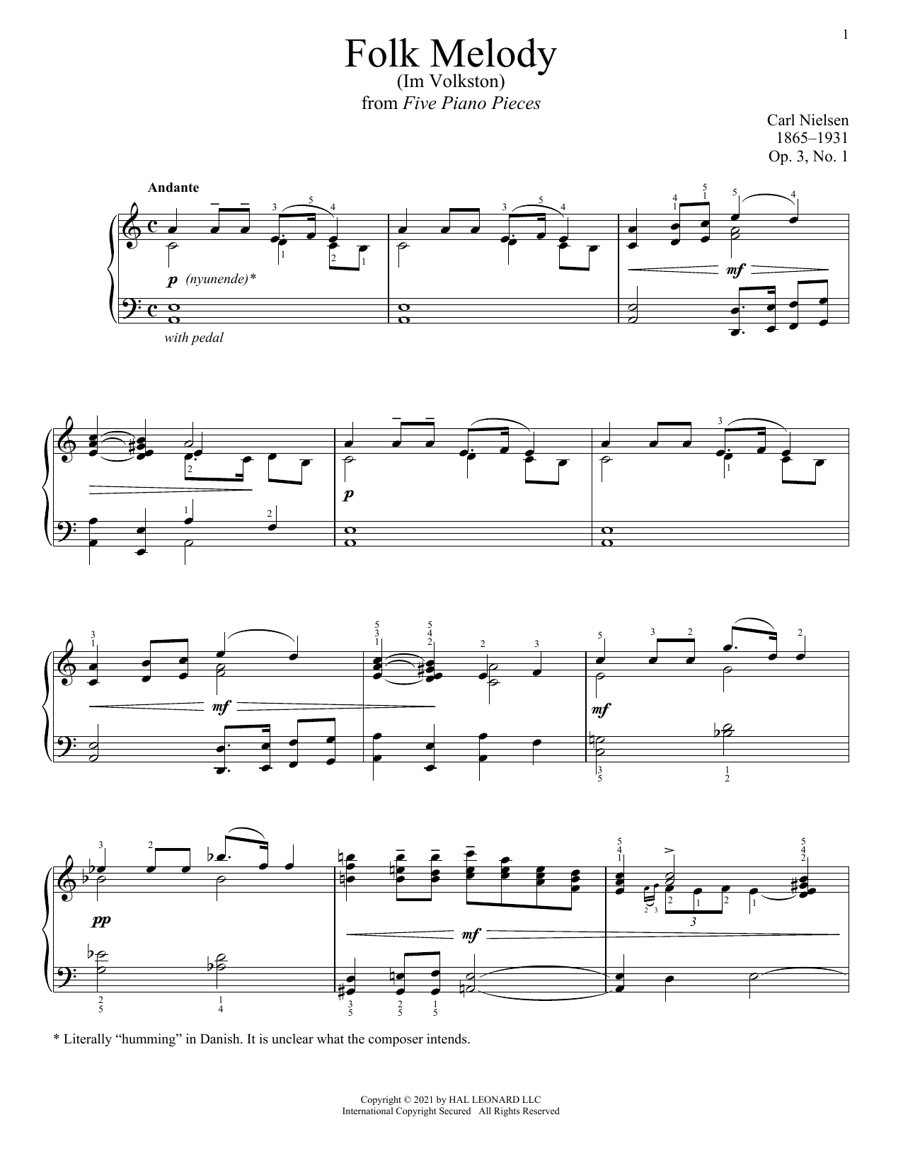 Download Carl Nielsen Folk Melody (Im Volkston) Sheet Music