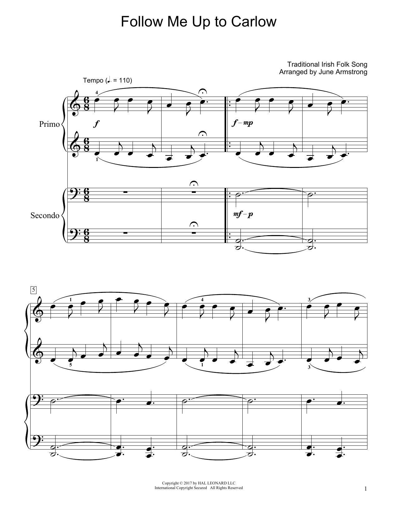 Download Traditional Irish Folk Song Follow Me Up To Carlow (arr. June Armst Sheet Music