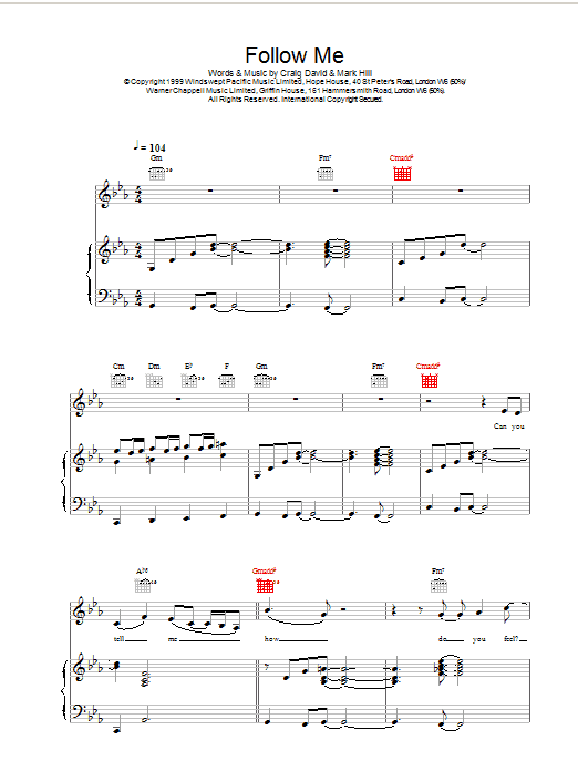 Craig David Follow Me sheet music notes printable PDF score