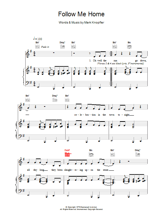 Dire Straits Follow Me Home sheet music notes printable PDF score