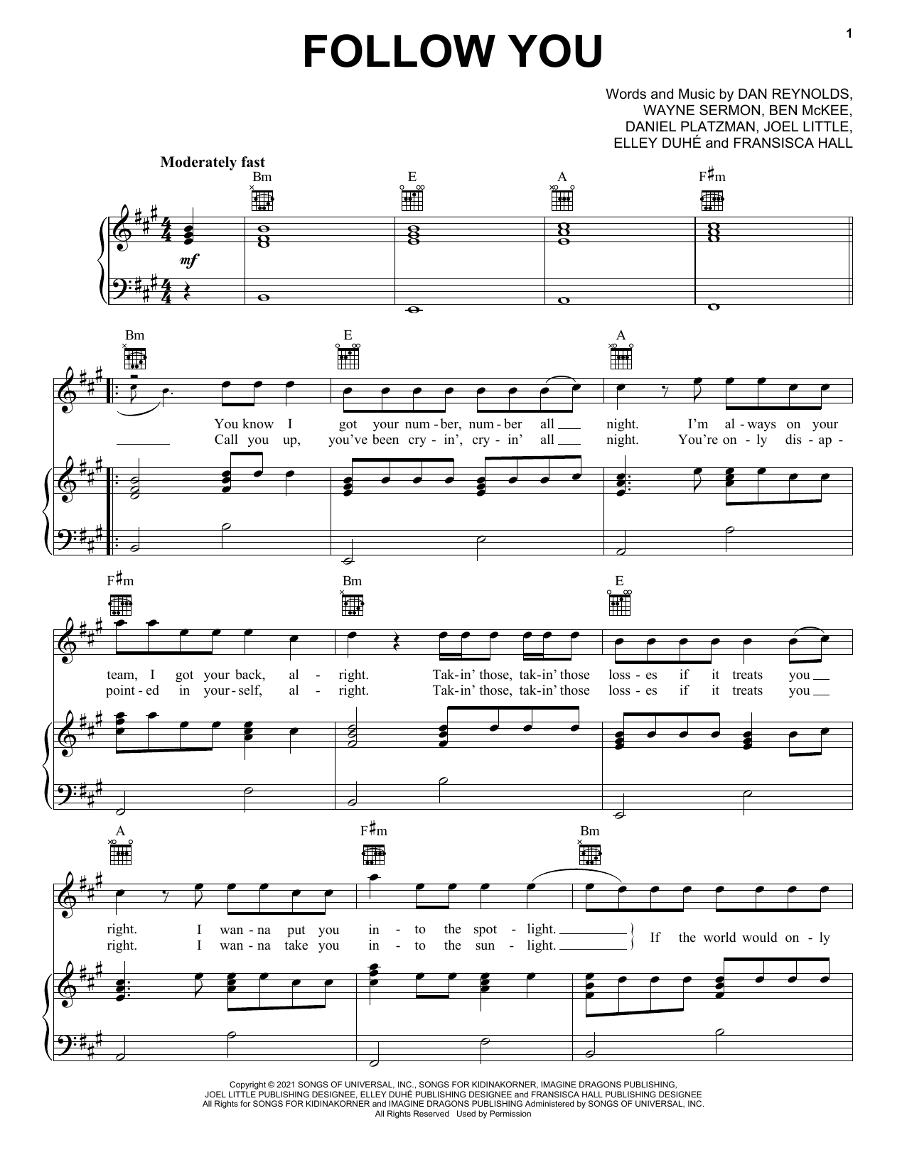 No esencial Atlas pestaña Imagine Dragons "Follow You" Sheet Music | Download Easy Piano PDF Music  Score - 510217