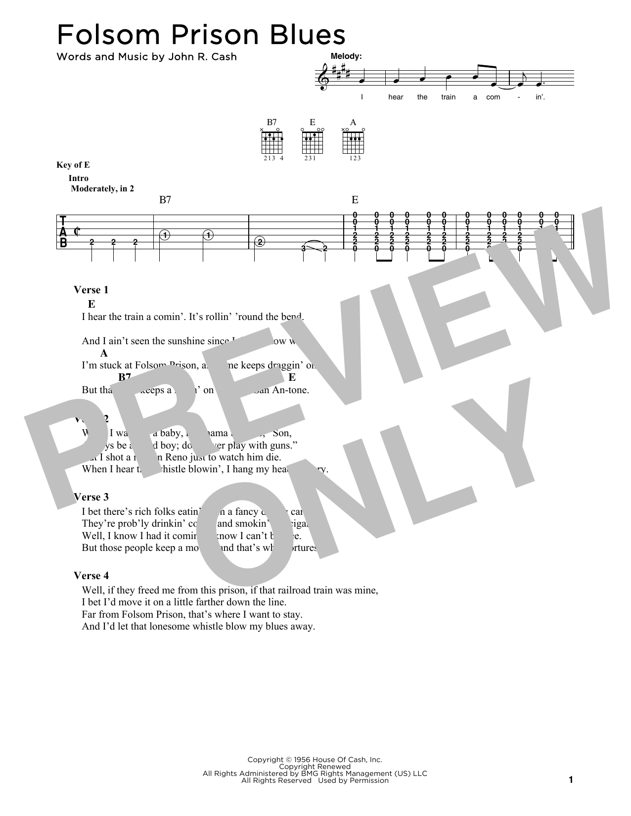 Download Johnny Cash Folsom Prison Blues Sheet Music