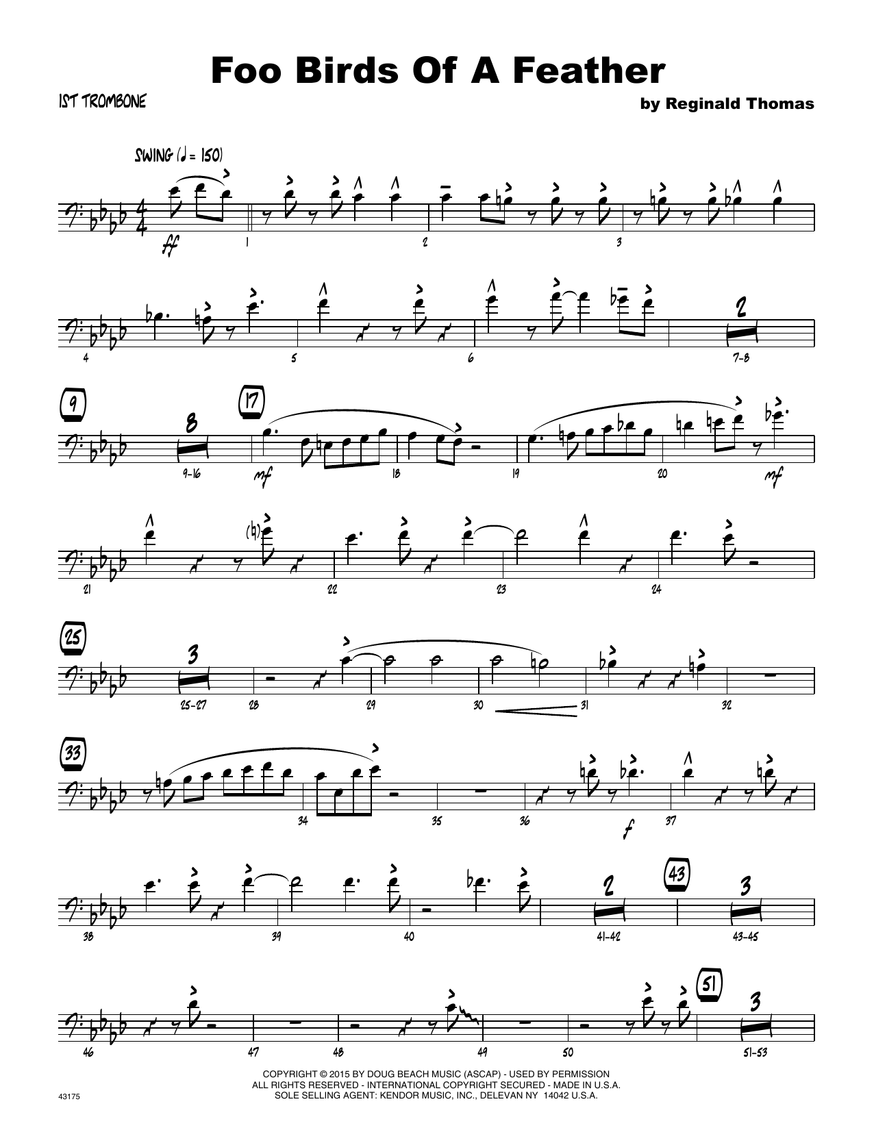 Download Reginald Thomas Foo Birds Of A Feather - 1st Trombone Sheet Music