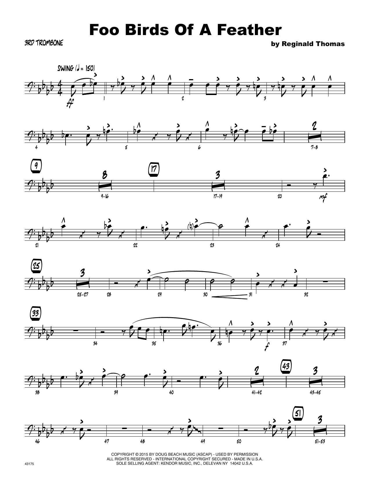 Download Reginald Thomas Foo Birds Of A Feather - 3rd Trombone Sheet Music