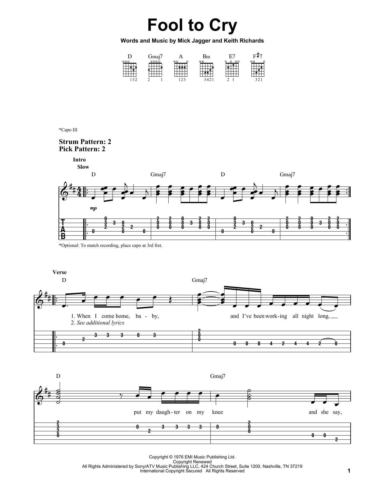 Download The Rolling Stones Fool To Cry Sheet Music