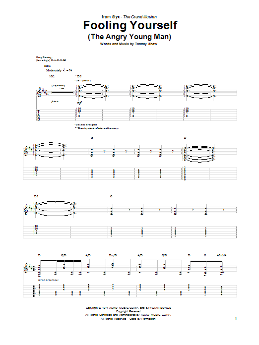 Download Styx Fooling Yourself (The Angry Young Man) Sheet Music
