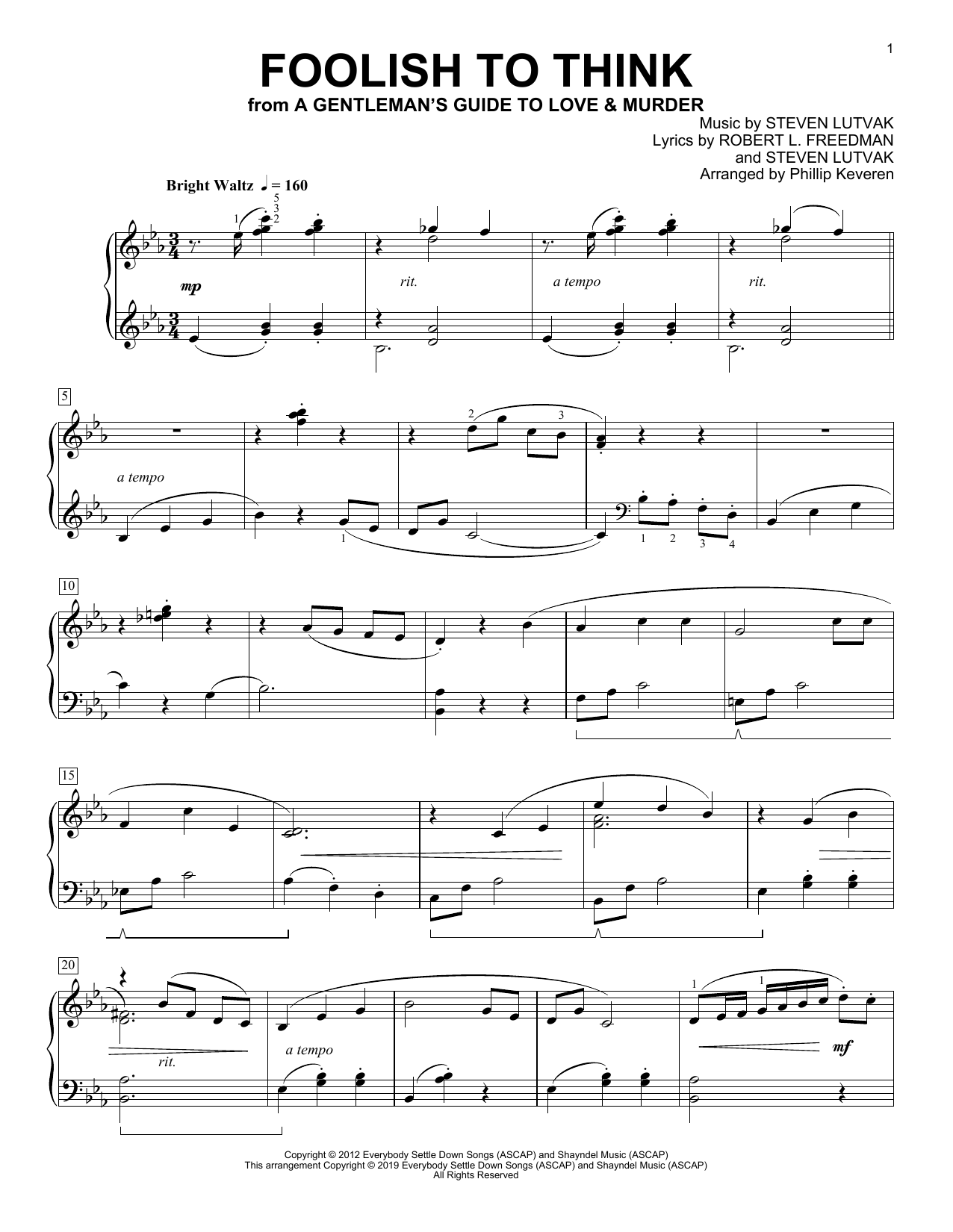 Download Steven Lutvak Foolish To Think [Classical version] (A Sheet Music