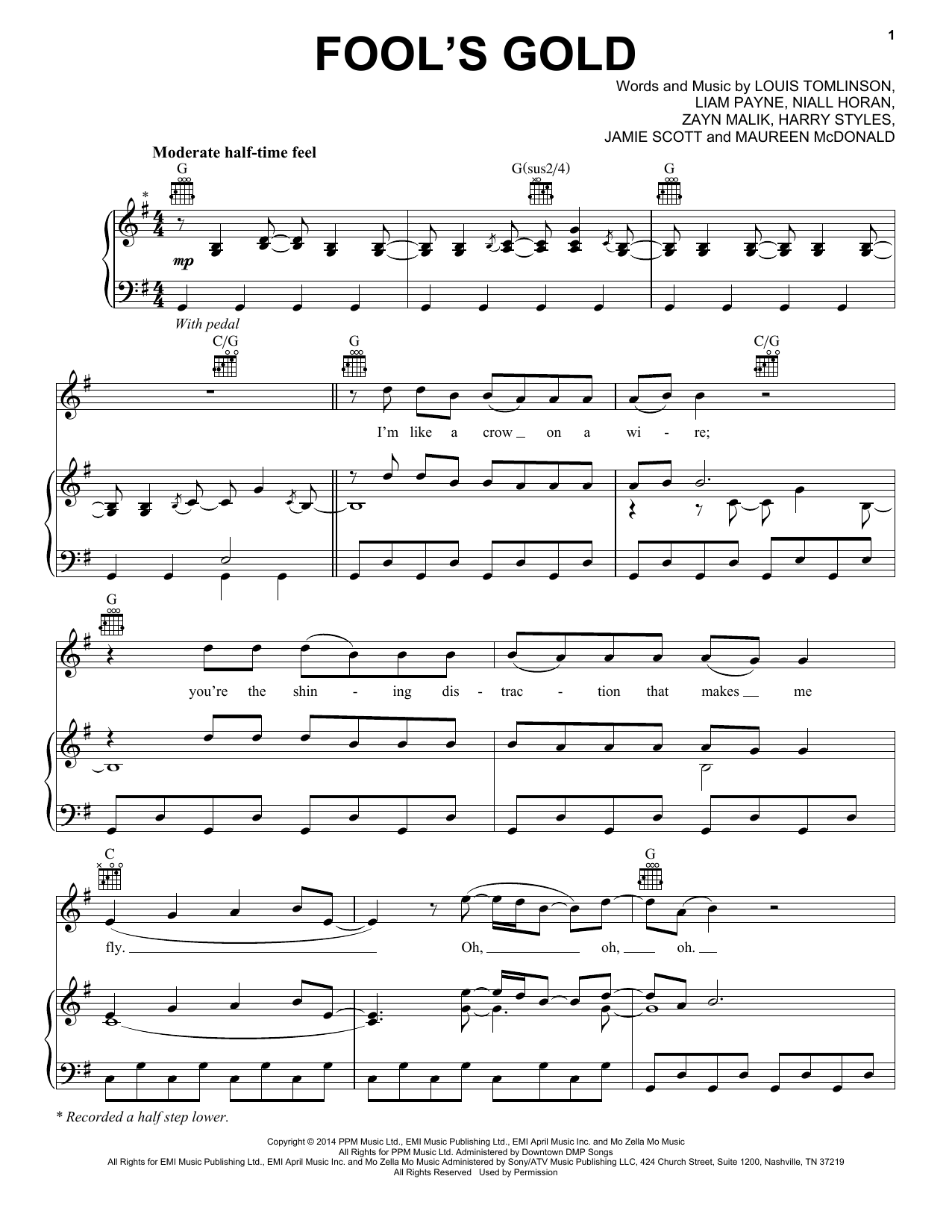 Download One Direction Fool's Gold Sheet Music