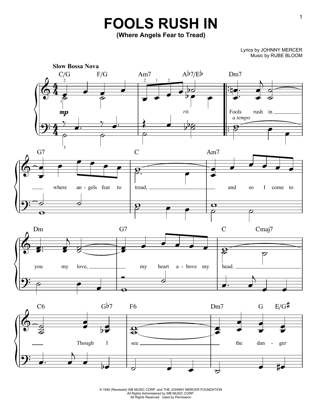 Download Johnny Mercer Fools Rush In (Where Angels Fear To Tre Sheet Music