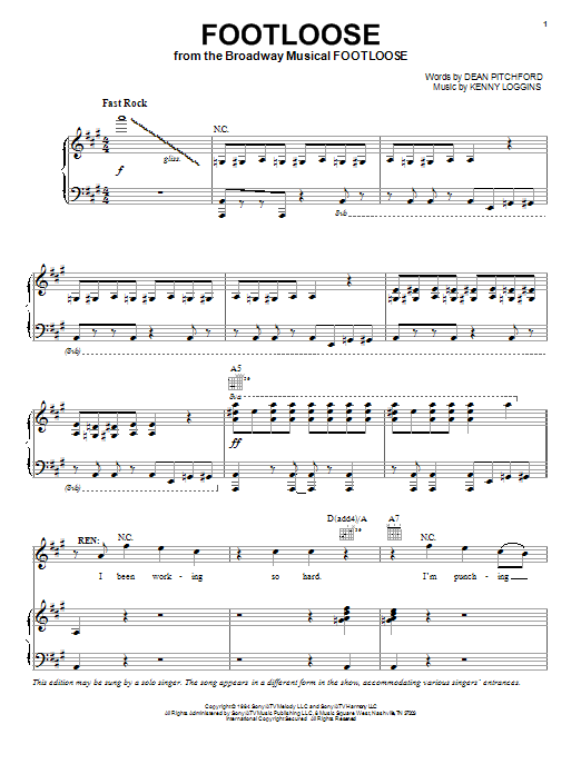 Kenny Loggins Footloose sheet music notes printable PDF score