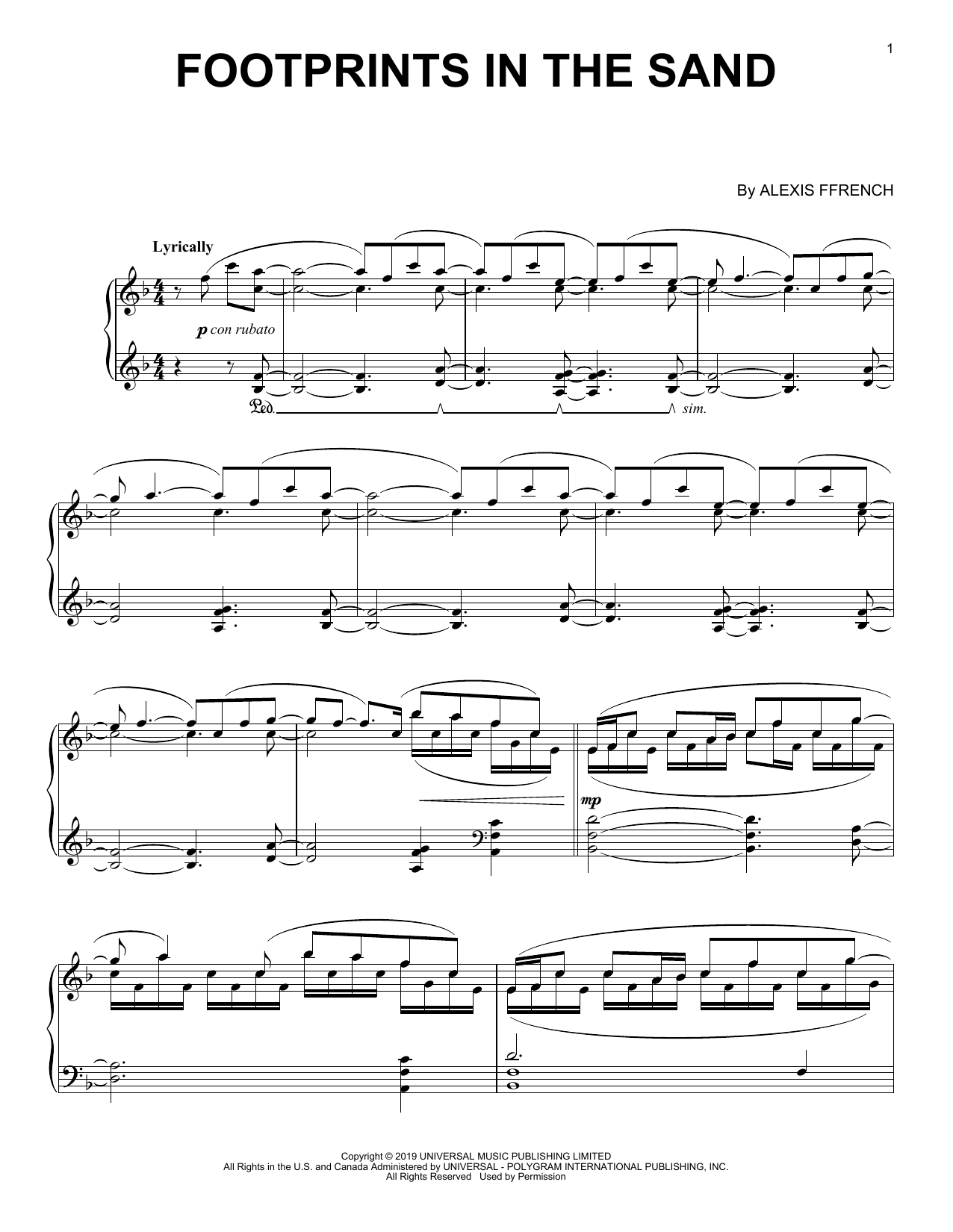 Download Alexis Ffrench Footprints In The Sand Sheet Music
