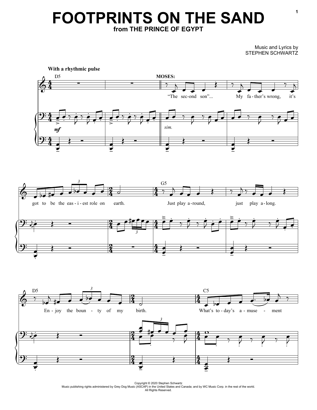 Download Stephen Schwartz Footprints On The Sand (from The Prince Sheet Music