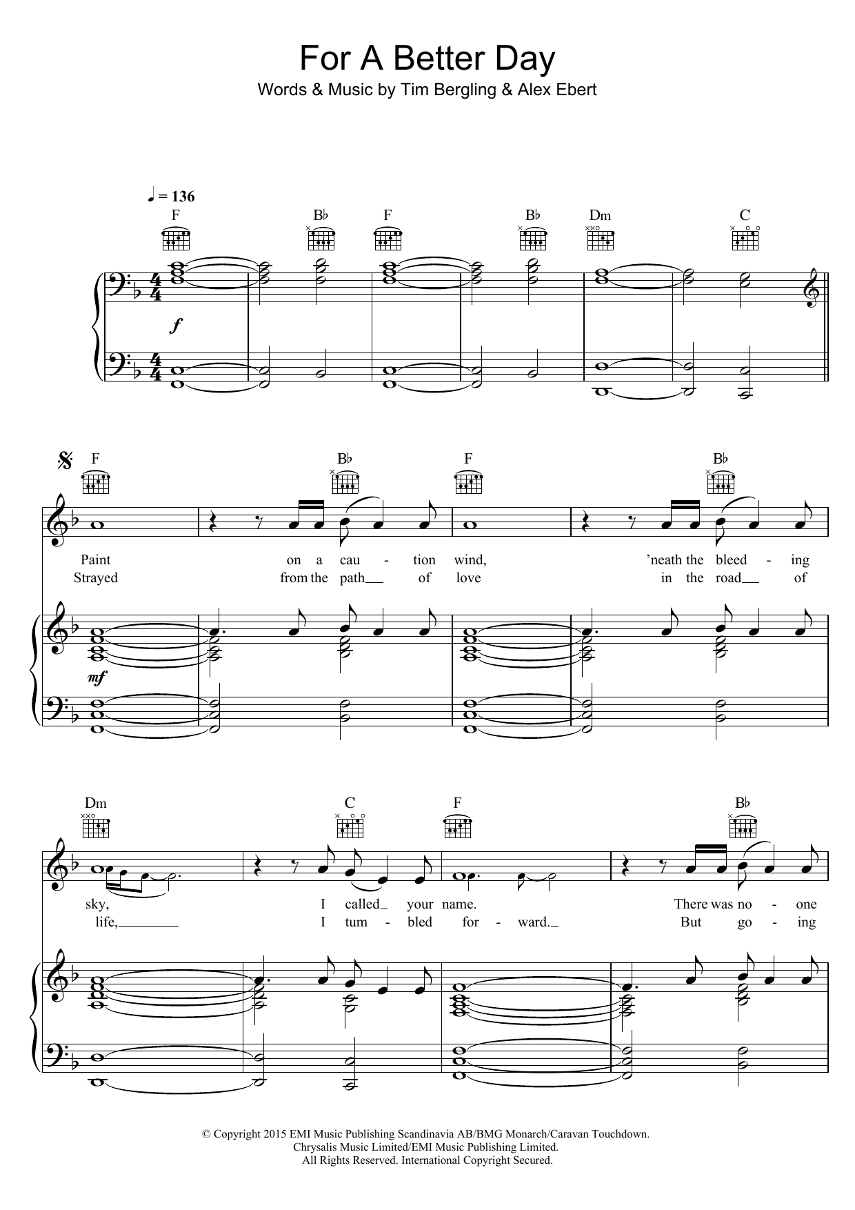 Download Avicii For A Better Day Sheet Music