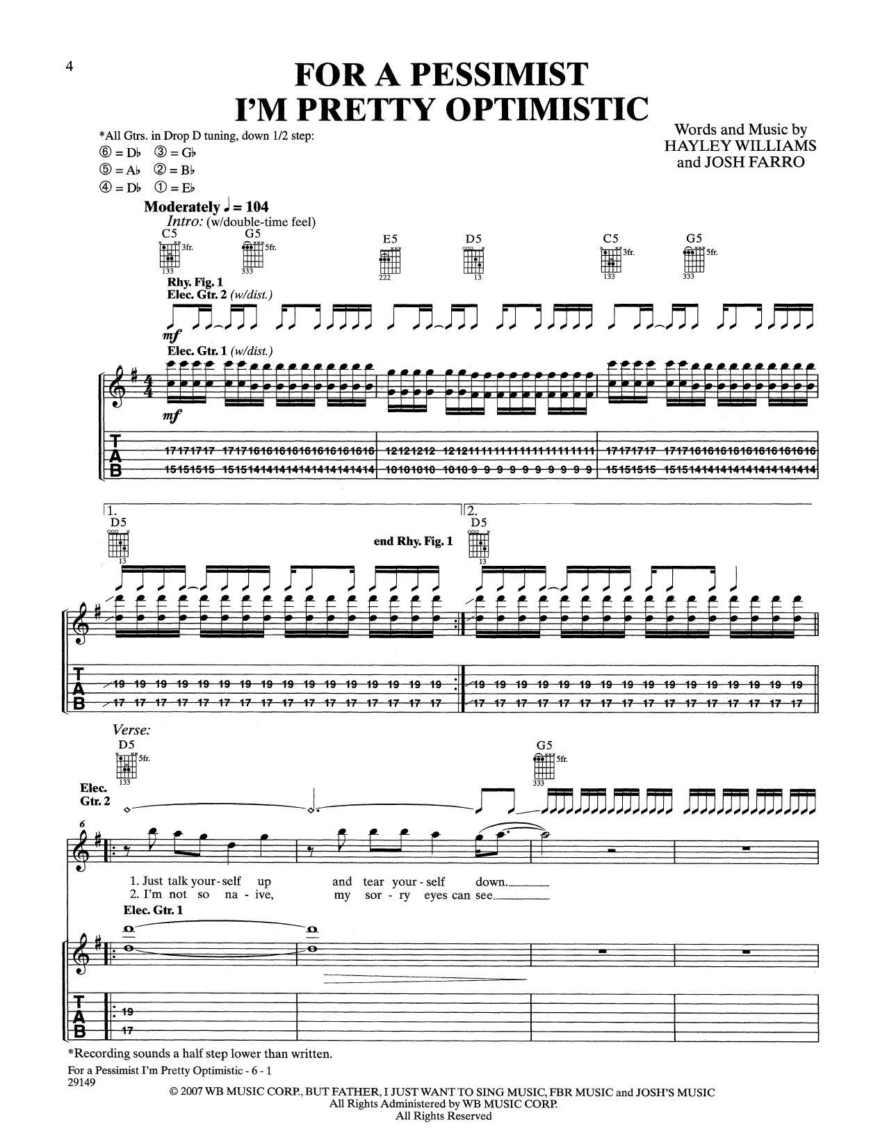 Download Paramore For A Pessimist I'm Pretty Optimistic Sheet Music
