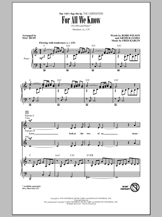 Download Mac Huff For All We Know Sheet Music