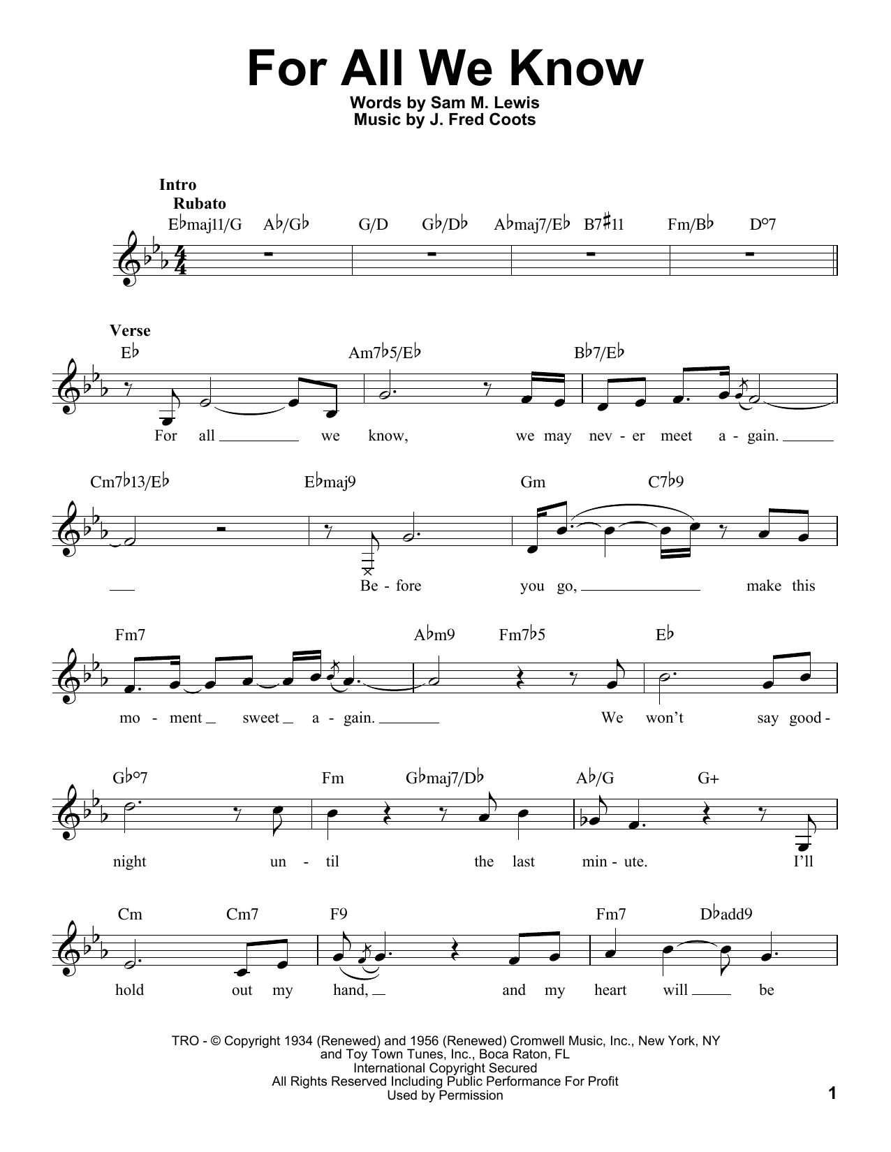 Download J. Fred Coots For All We Know Sheet Music