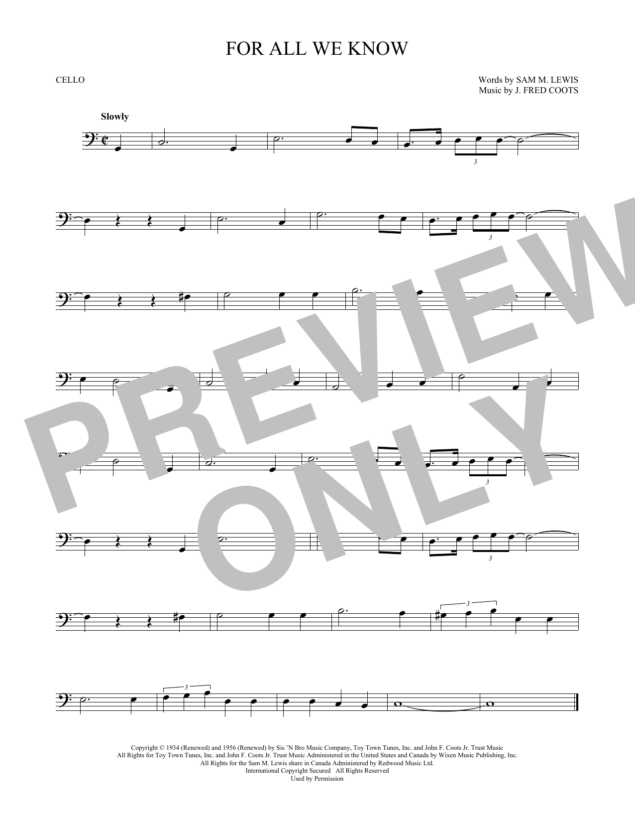 Download J. Fred Coots For All We Know Sheet Music