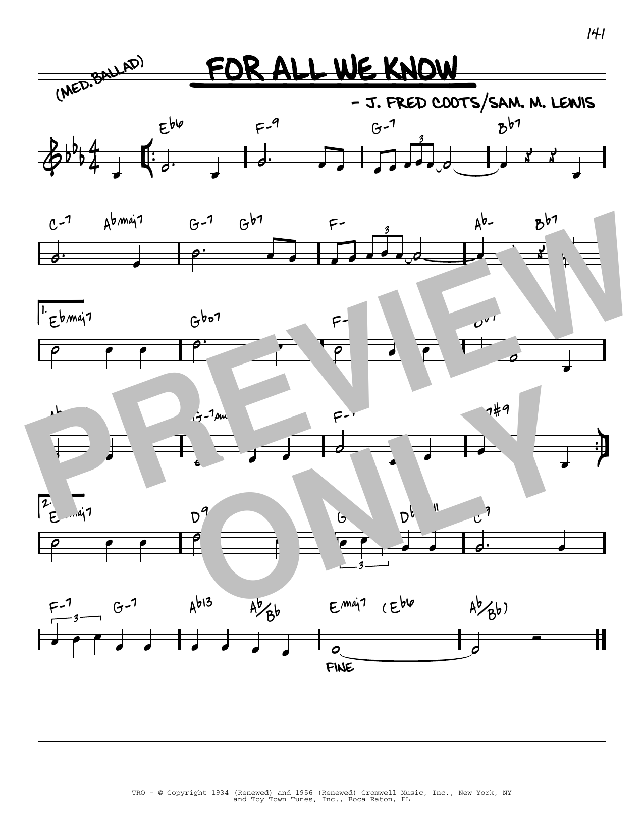 Download J. Fred Coots For All We Know [Reharmonized version] Sheet Music