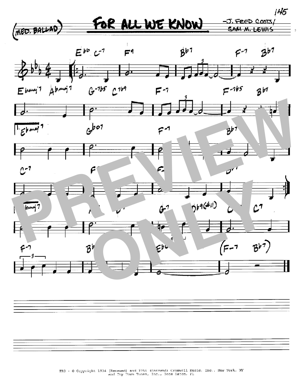Download Sam M. Lewis For All We Know Sheet Music