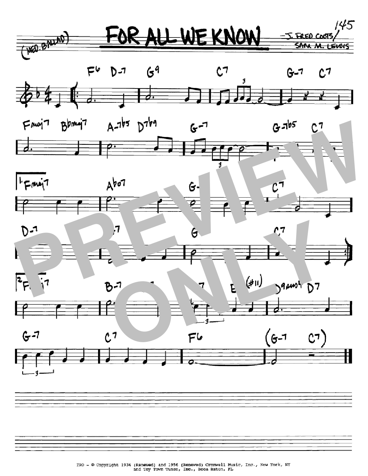 Download Sam M. Lewis For All We Know Sheet Music