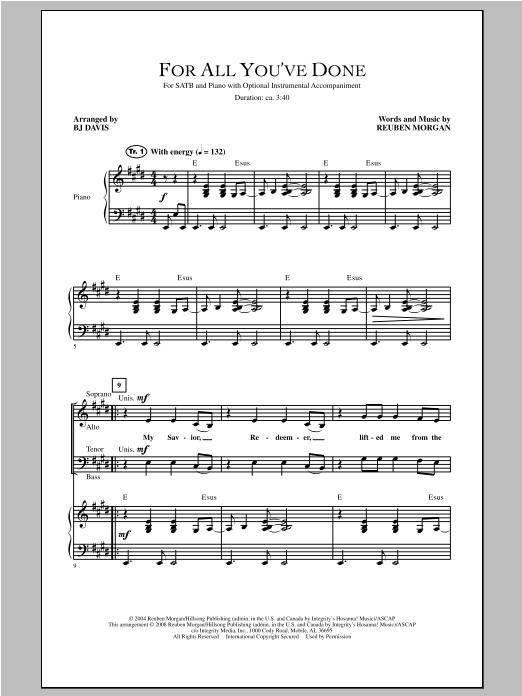 Download BJ Davis For All You've Done Sheet Music