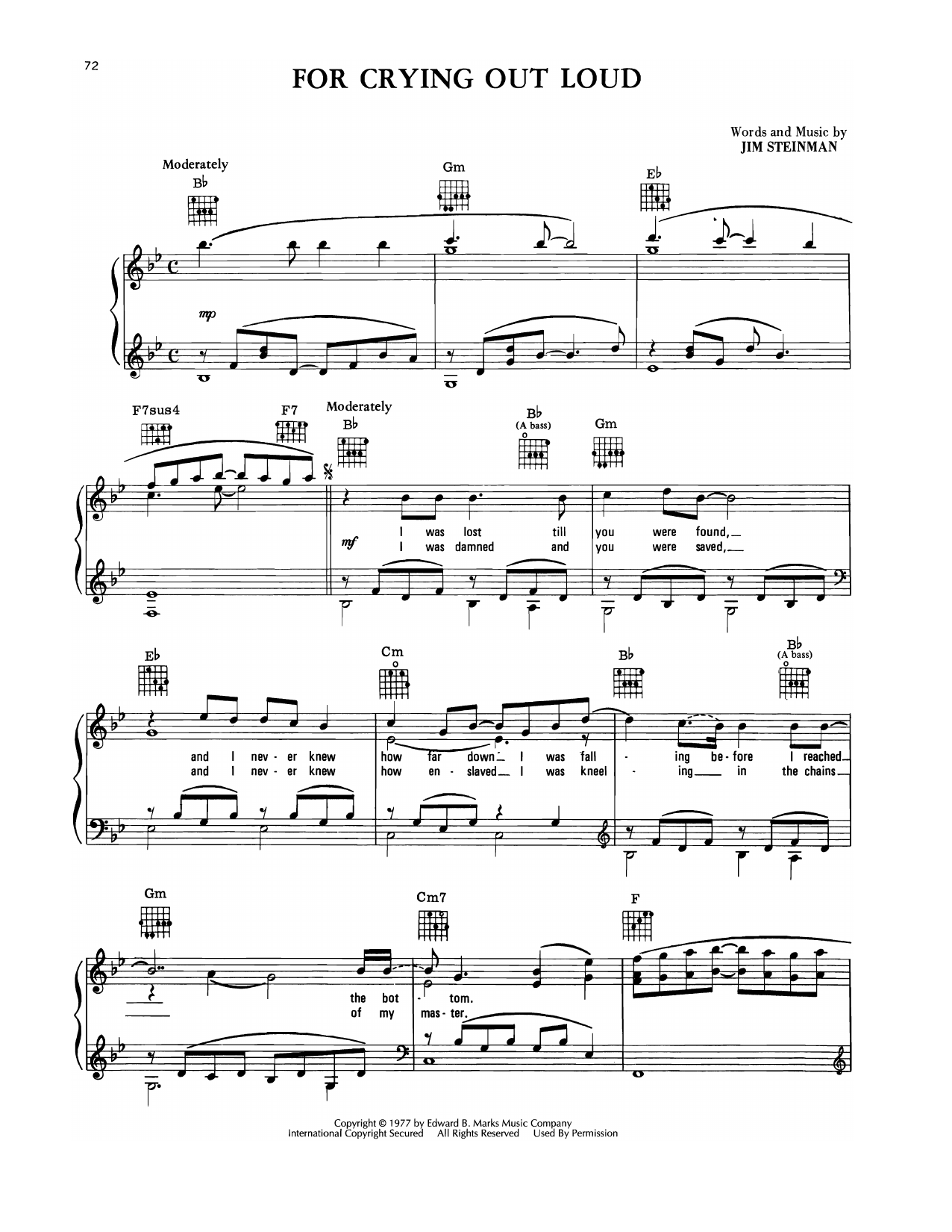 Download Meat Loaf For Crying Out Loud Sheet Music