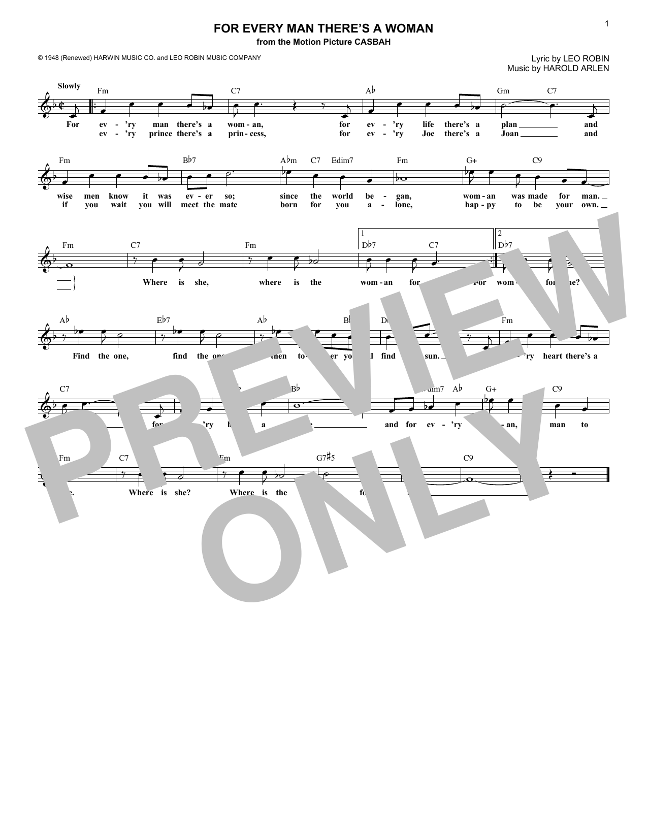 Download Harold Arlen For Every Man There's A Woman Sheet Music