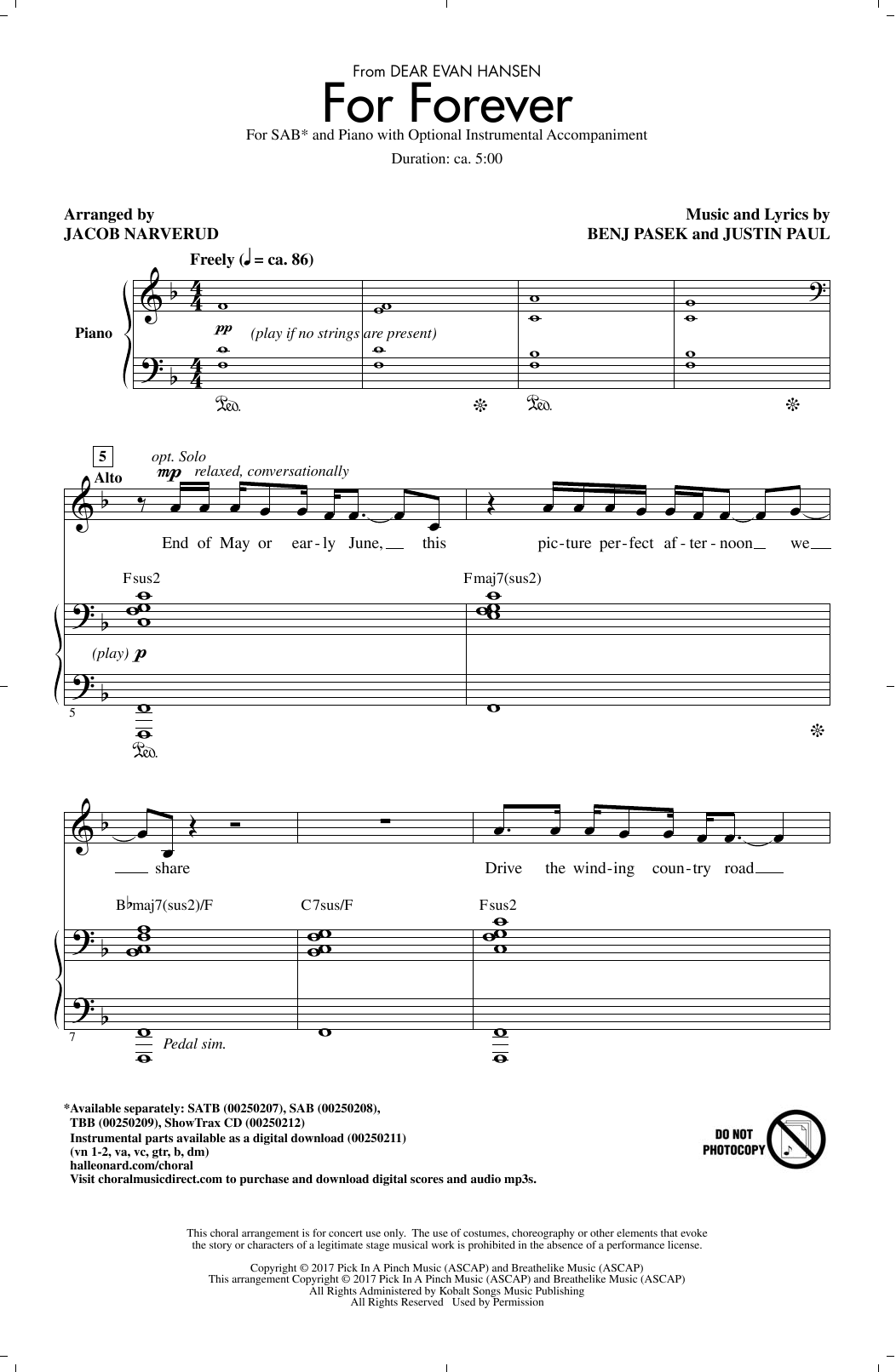 Download Pasek & Paul For Forever (from Dear Evan Hansen) (ar Sheet Music