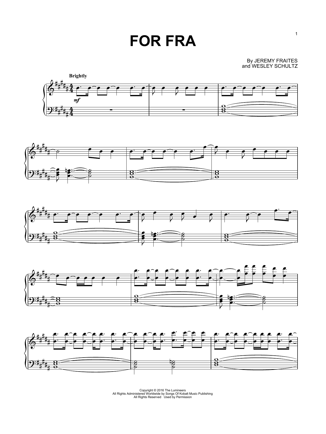 Download The Lumineers For Fra Sheet Music