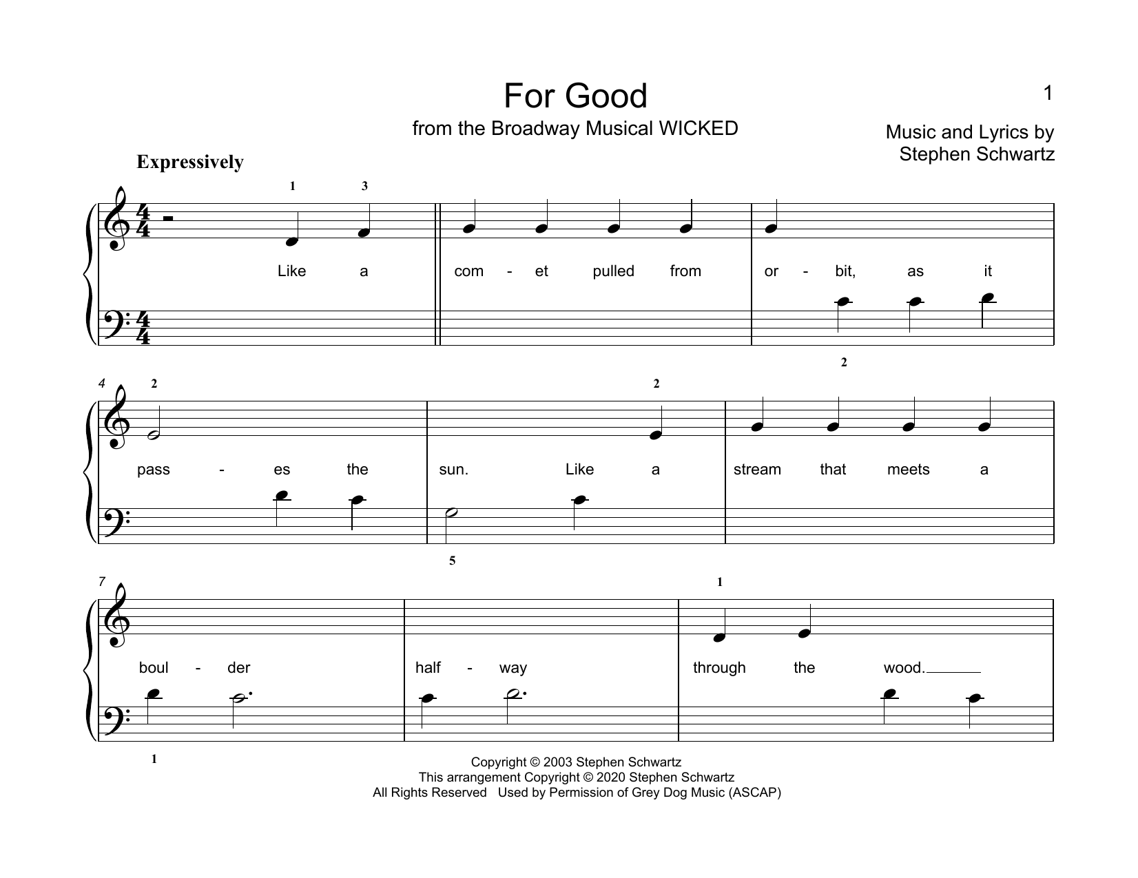 Download Stephen Schwartz For Good (from Wicked) (arr. Christophe Sheet Music