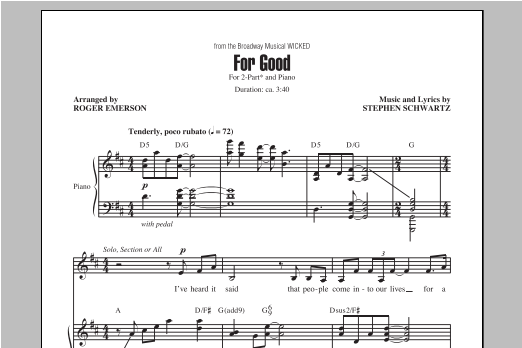 Download Stephen Schwartz For Good (from Wicked) (arr. Roger Emer Sheet Music