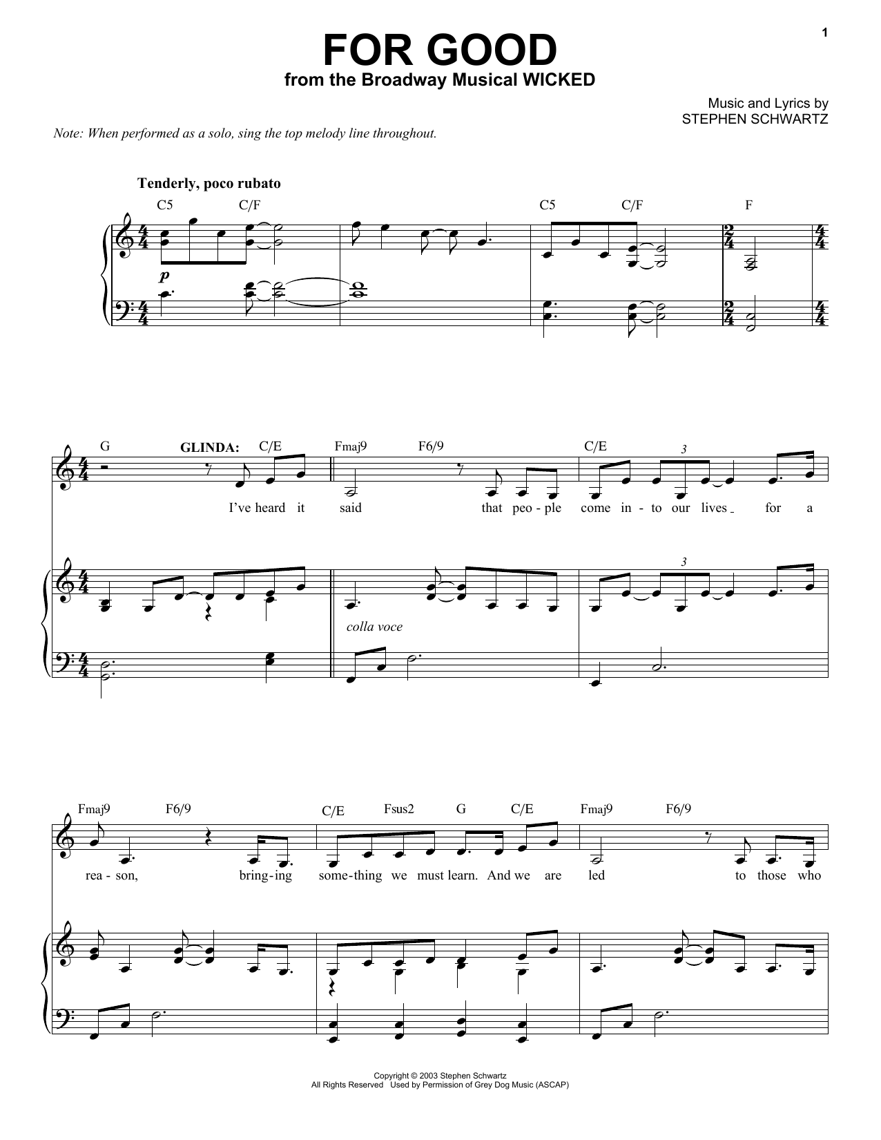 Download Stephen Schwartz For Good (from Wicked) Sheet Music