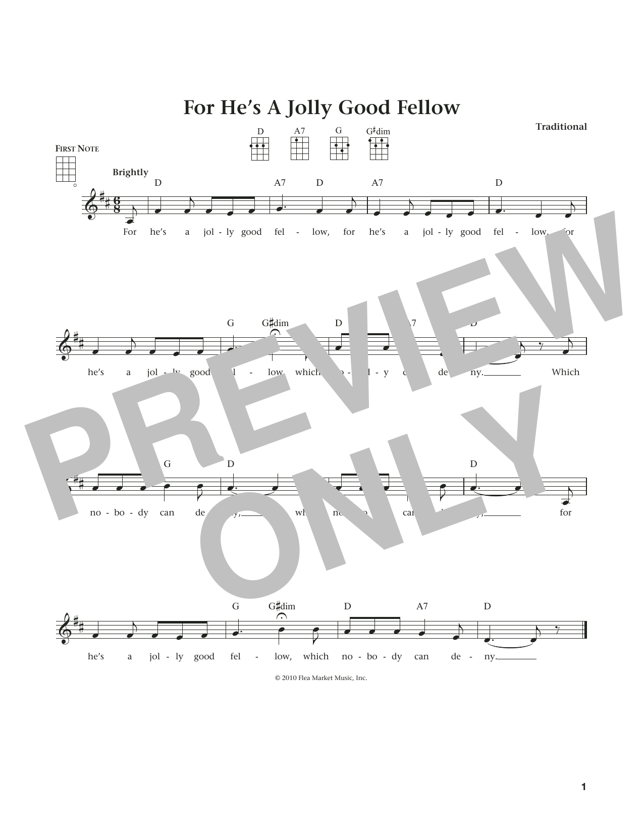 Download Traditional For He's A Jolly Good Fellow (from The Sheet Music