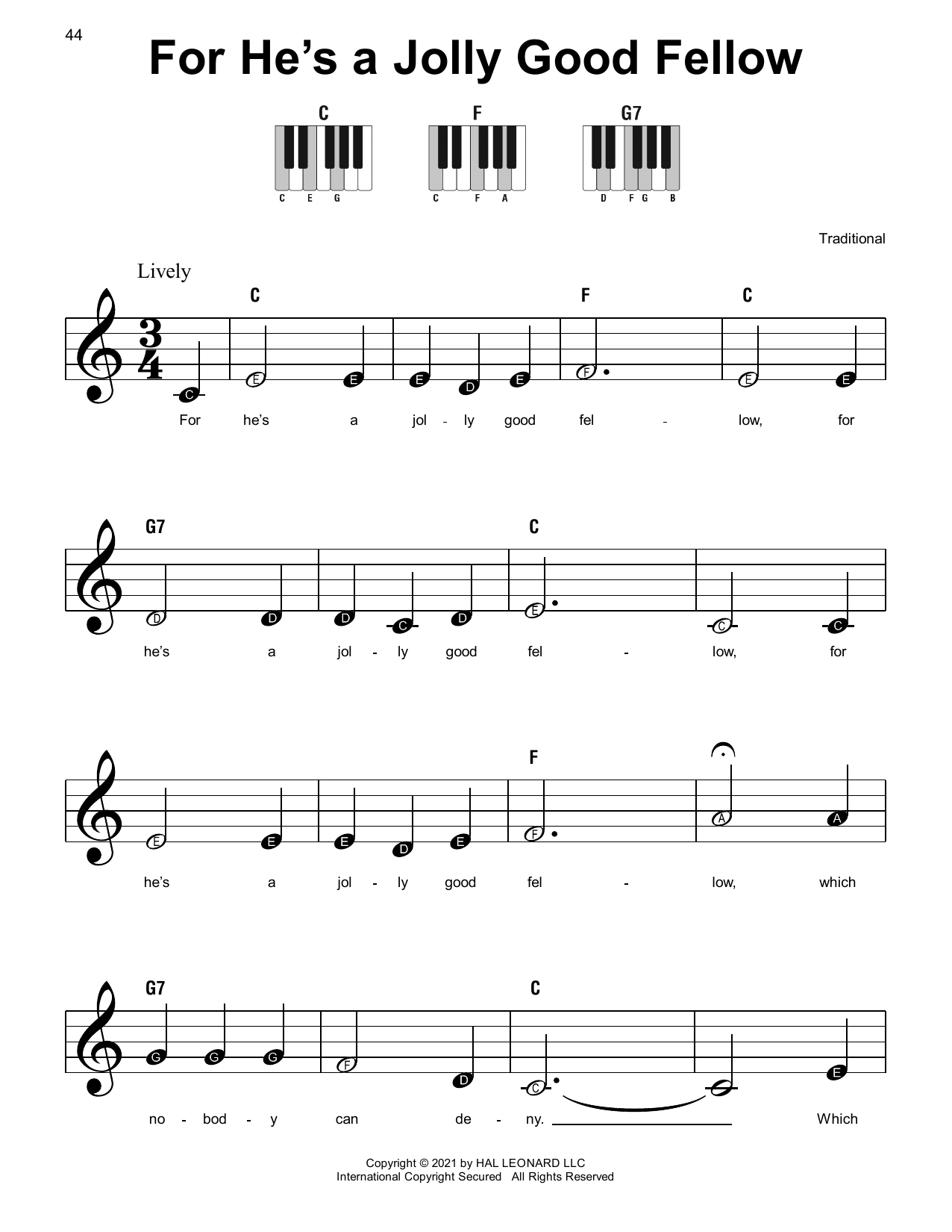 Download Traditional For He's A Jolly Good Fellow Sheet Music