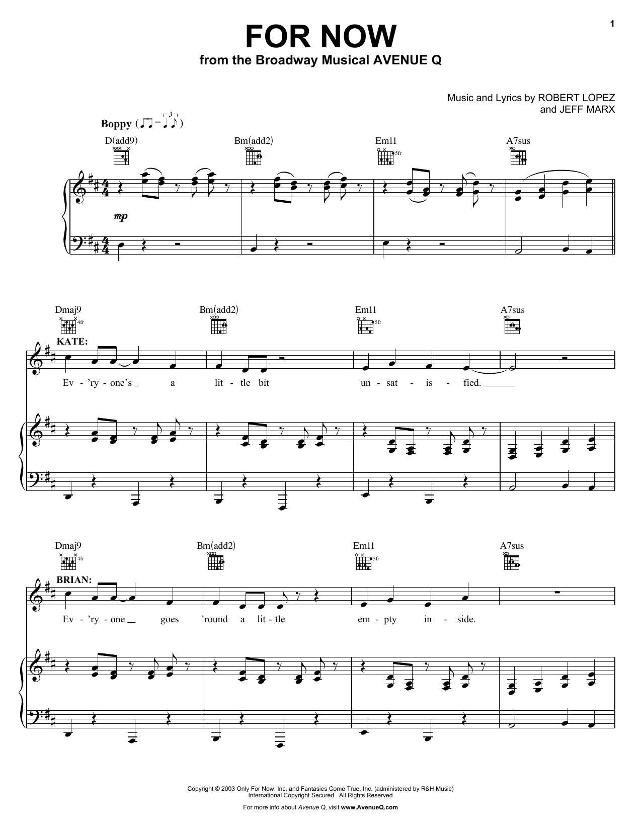 Download Robert Lopez & Jeff Marx For Now (from Avenue Q) Sheet Music