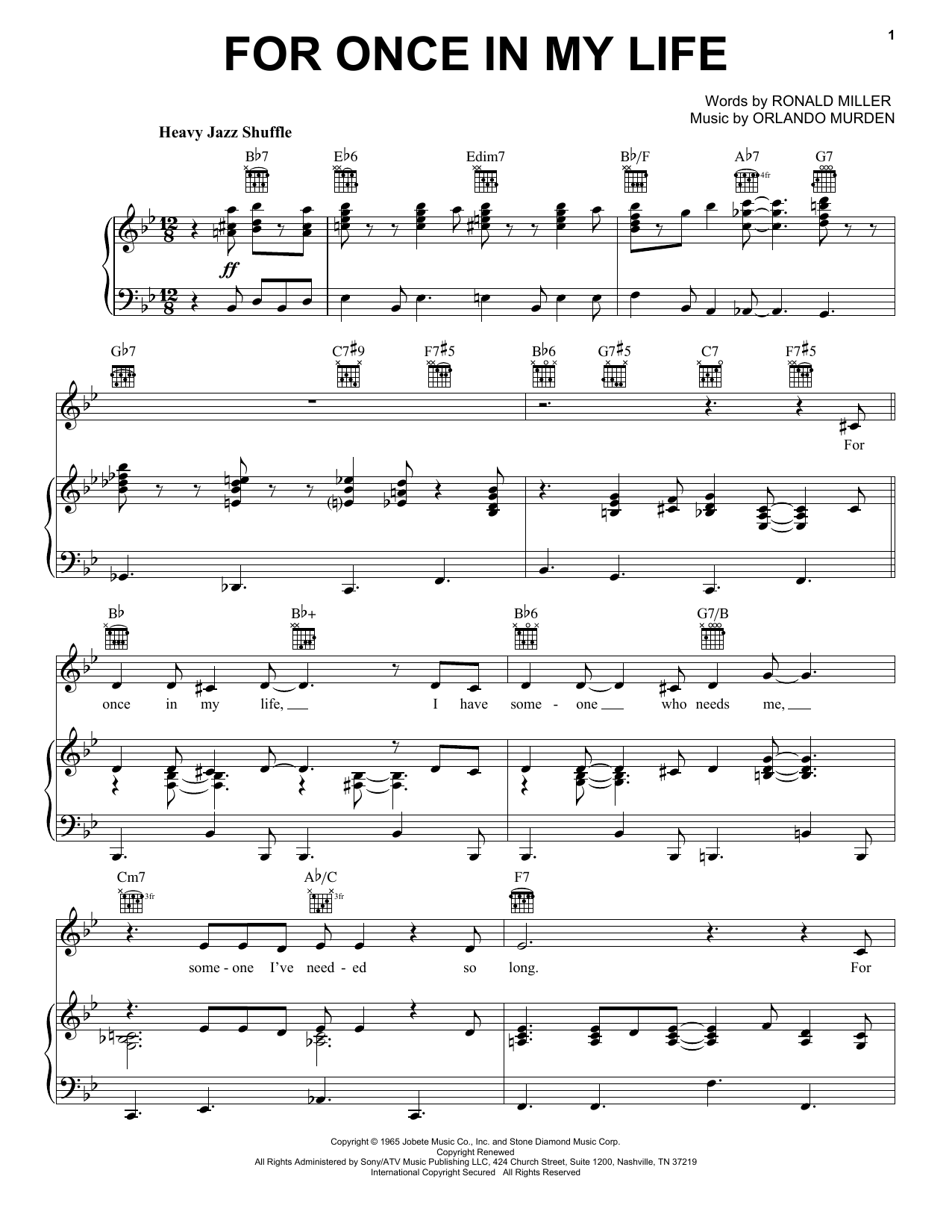 Download Frank Sinatra For Once In My Life Sheet Music