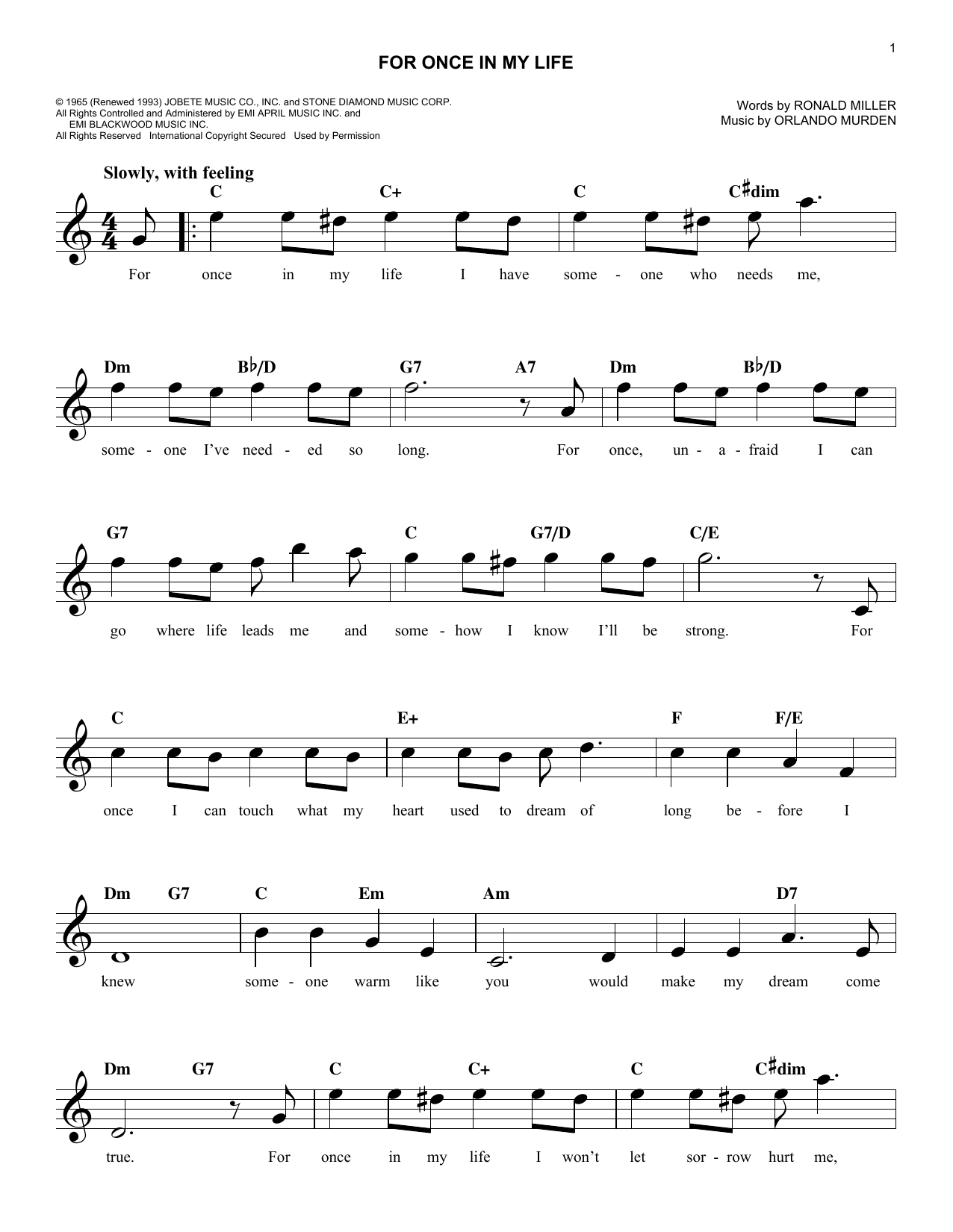 Download Stevie Wonder For Once In My Life Sheet Music
