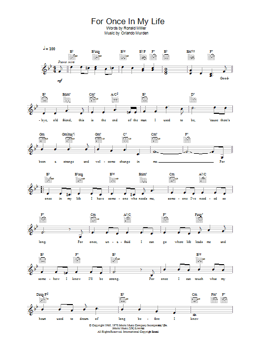 Download Stevie Wonder For Once In My Life Sheet Music