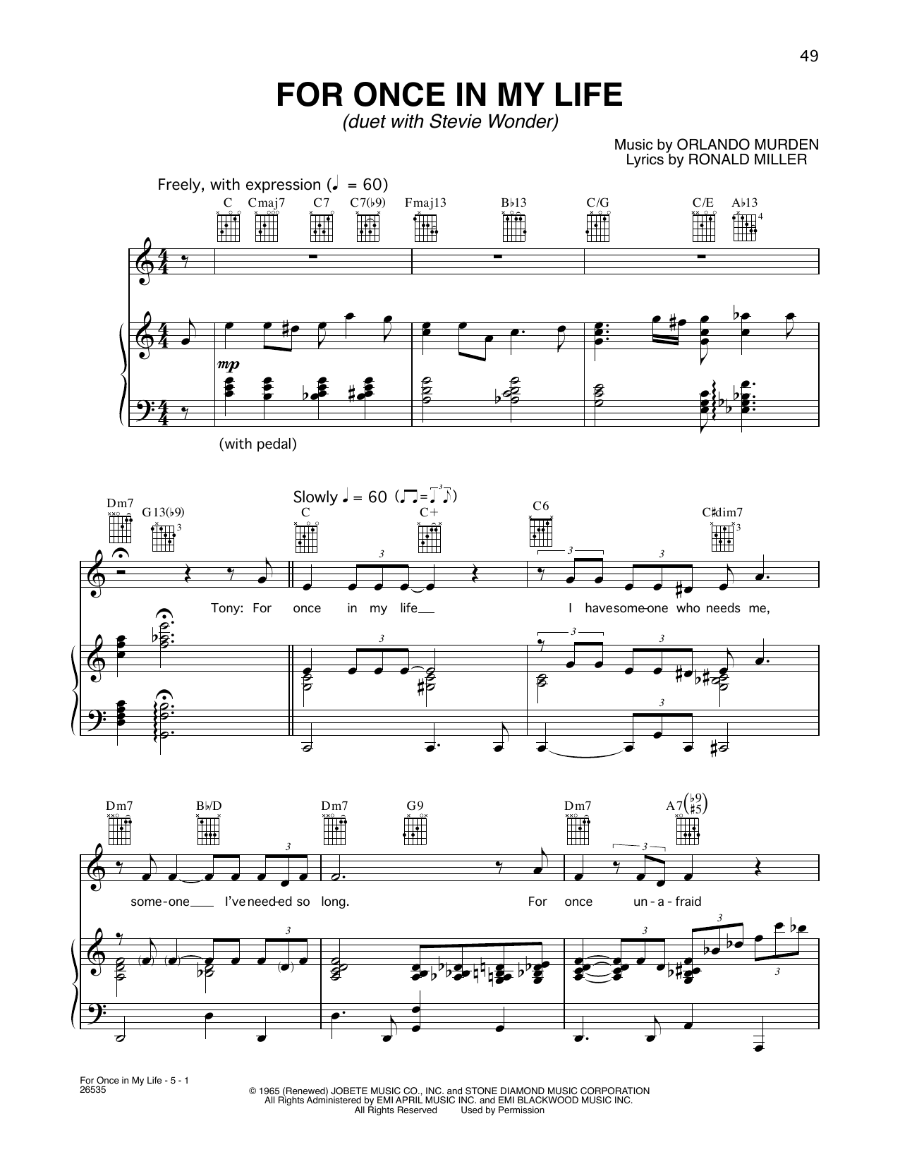 Download Tony Bennett and Stevie Wonder For Once In My Life Sheet Music