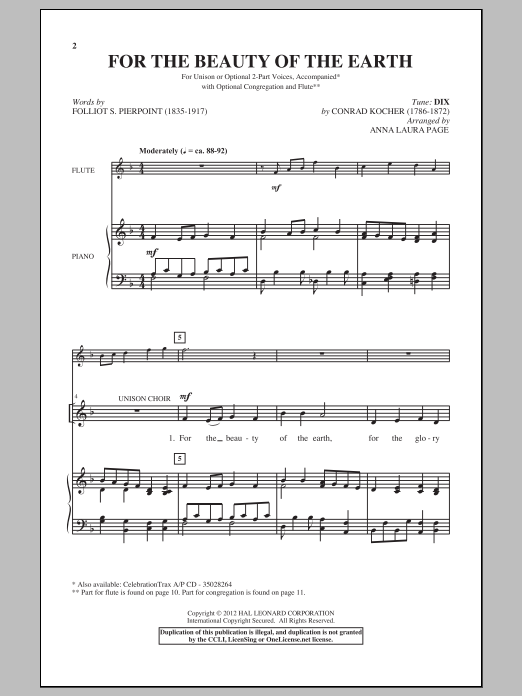 Download Conrad Kocher For The Beauty Of The Earth (arr. Anna Sheet Music