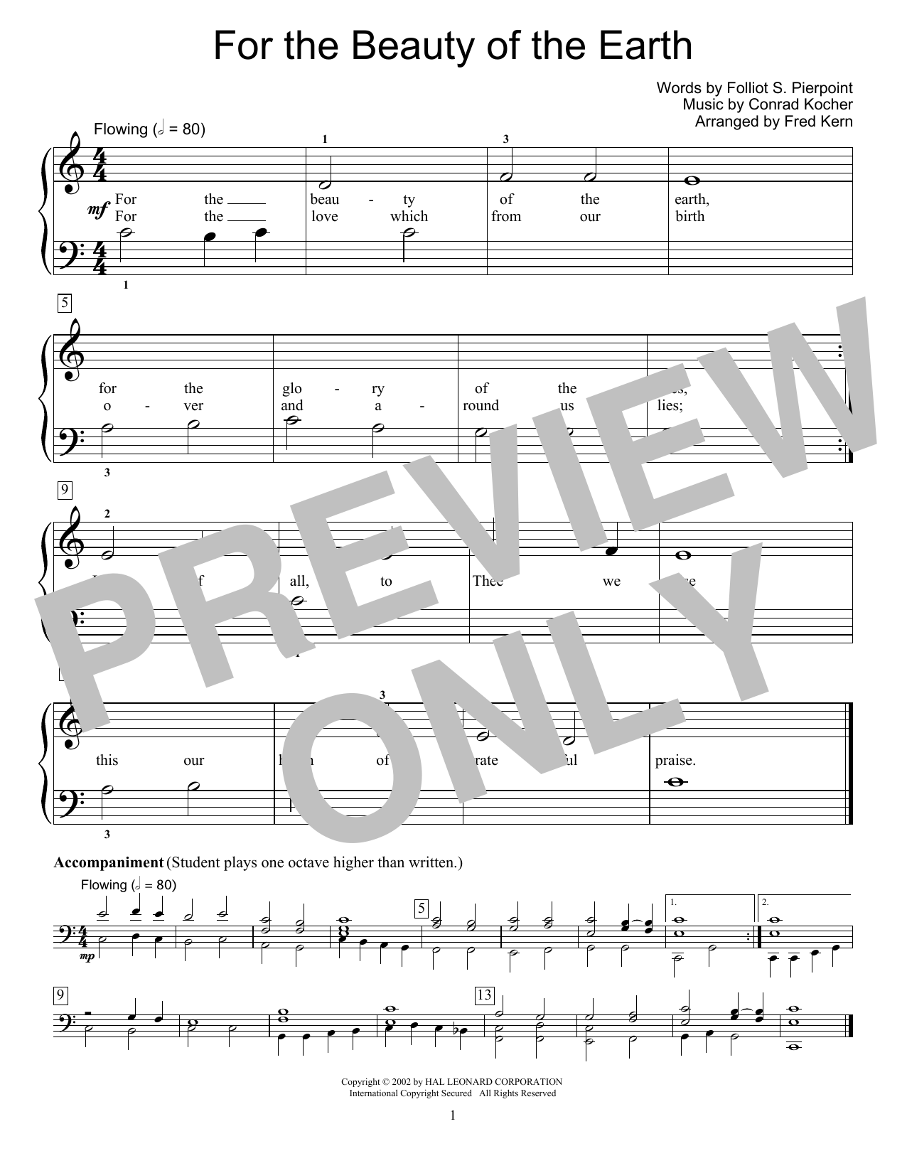Download Fred Kern For The Beauty Of The Earth Sheet Music