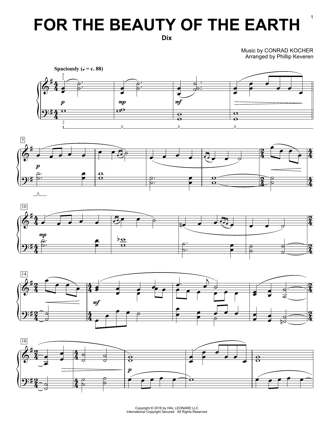 Download Conrad Kocher For The Beauty Of The Earth (arr. Phill Sheet Music