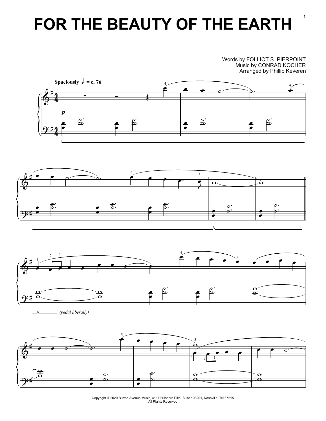 Download Folliot S. Pierpoint and Conrad Koch For The Beauty Of The Earth (arr. Phill Sheet Music