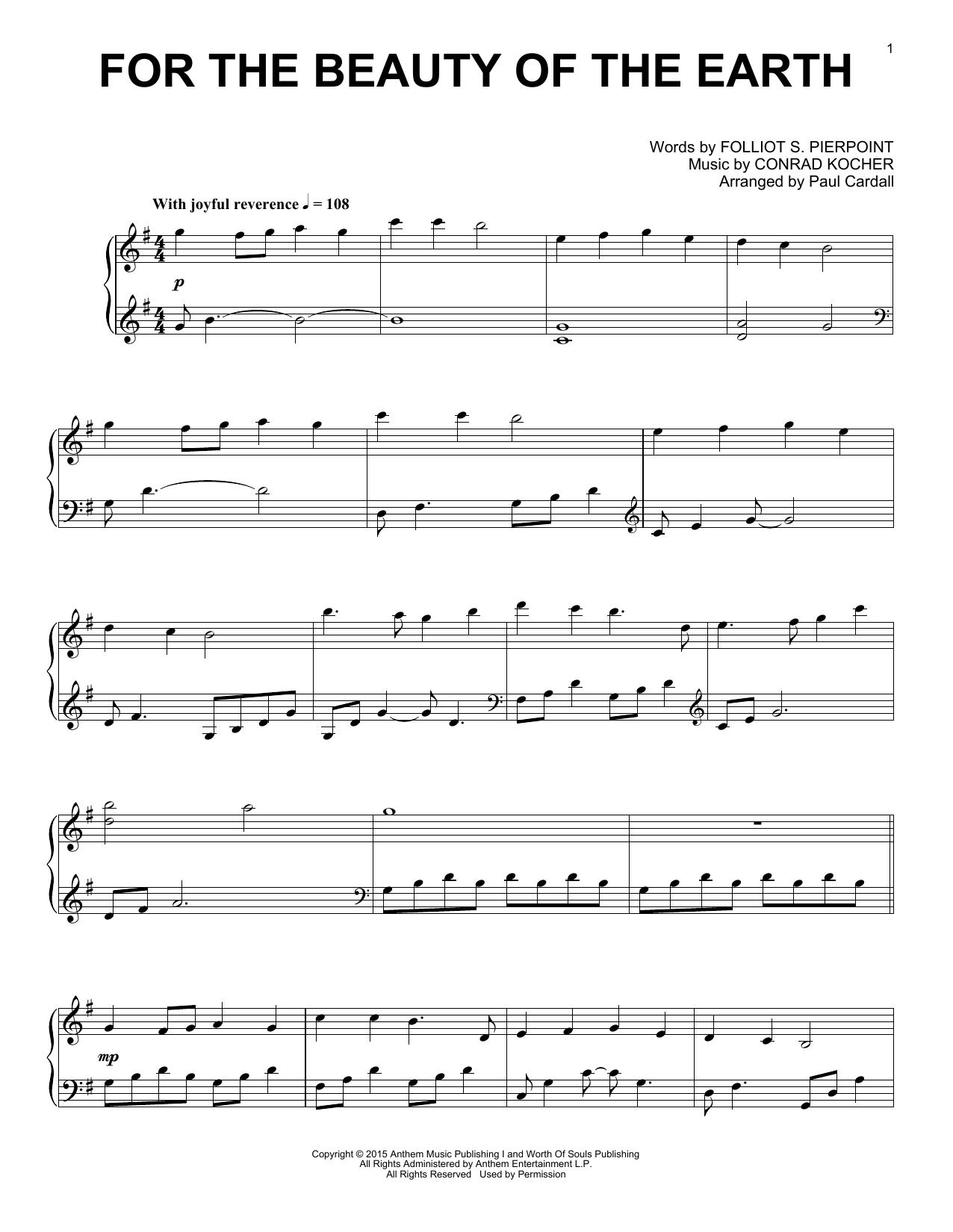Download Paul Cardall For The Beauty Of The Earth Sheet Music