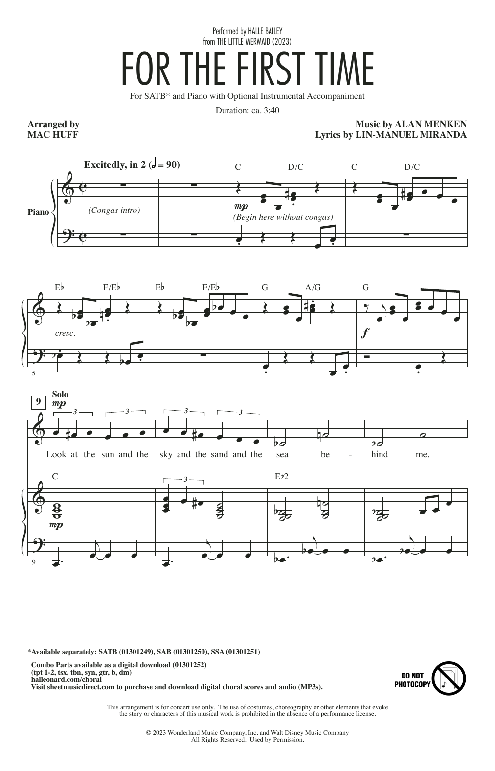 Halle Bailey For The First Time (from The Little Mermaid) (2023) (arr. Mac Huff) sheet music notes printable PDF score