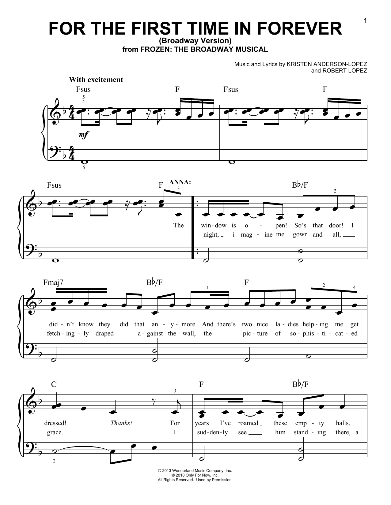 Download Kristen Anderson-Lopez & Robert Lope For The First Time In Forever (from Fro Sheet Music