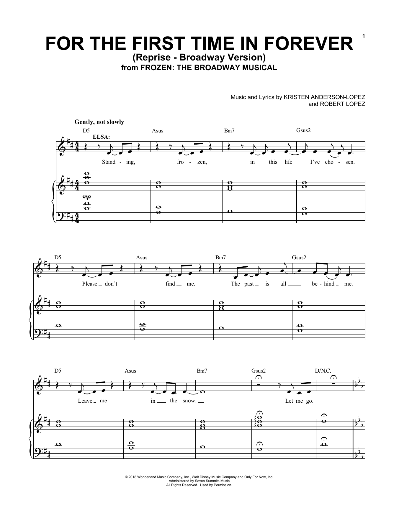 Download Kristen Anderson-Lopez & Robert Lope For The First Time In Forever (Reprise Sheet Music