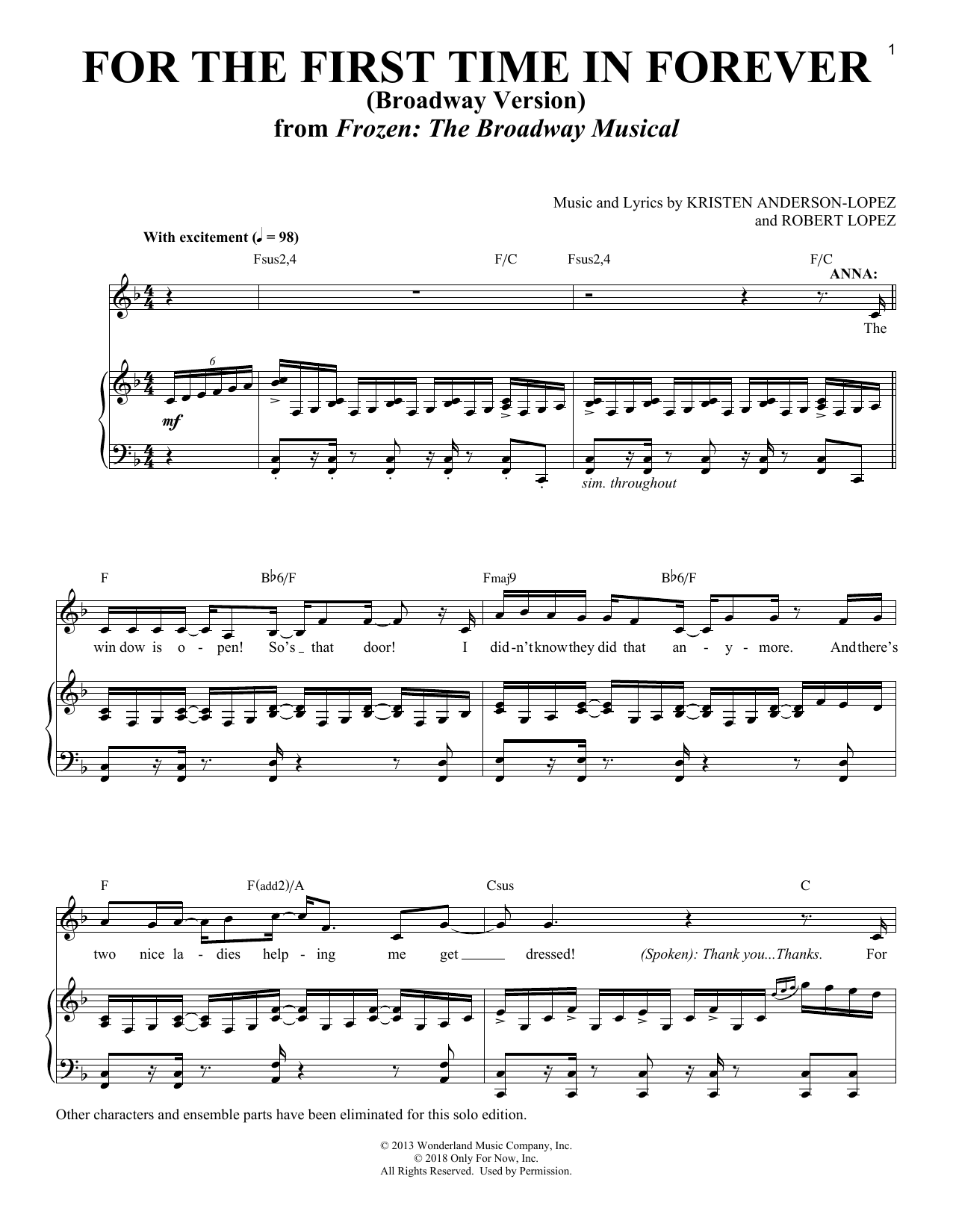 Download Kristen Anderson-Lopez & Robert Lope For The First Time In Forever [Solo ver Sheet Music